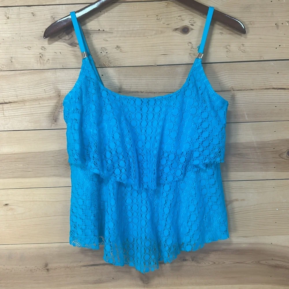EUC 24th & Ocean Tankini bikini camisole bra top swim suit turquoise lace Large